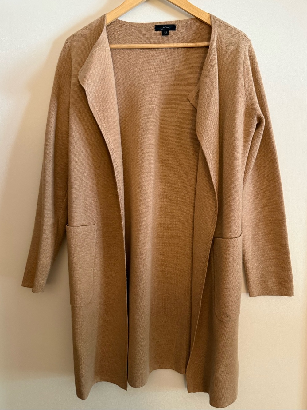 J Crew Open-Front Camel Cardigan Sweater Wool Blend Classic Old Money XS
